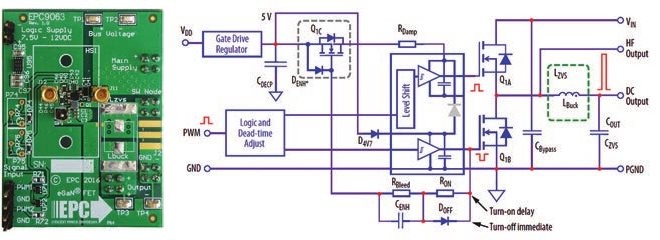 Obr. 2 Podporu systému IsoVu™ nabídnou všechny nové desky firmy Efficient Power Conversion, zde konkrétně EPC9063 včetně blokového diagramu